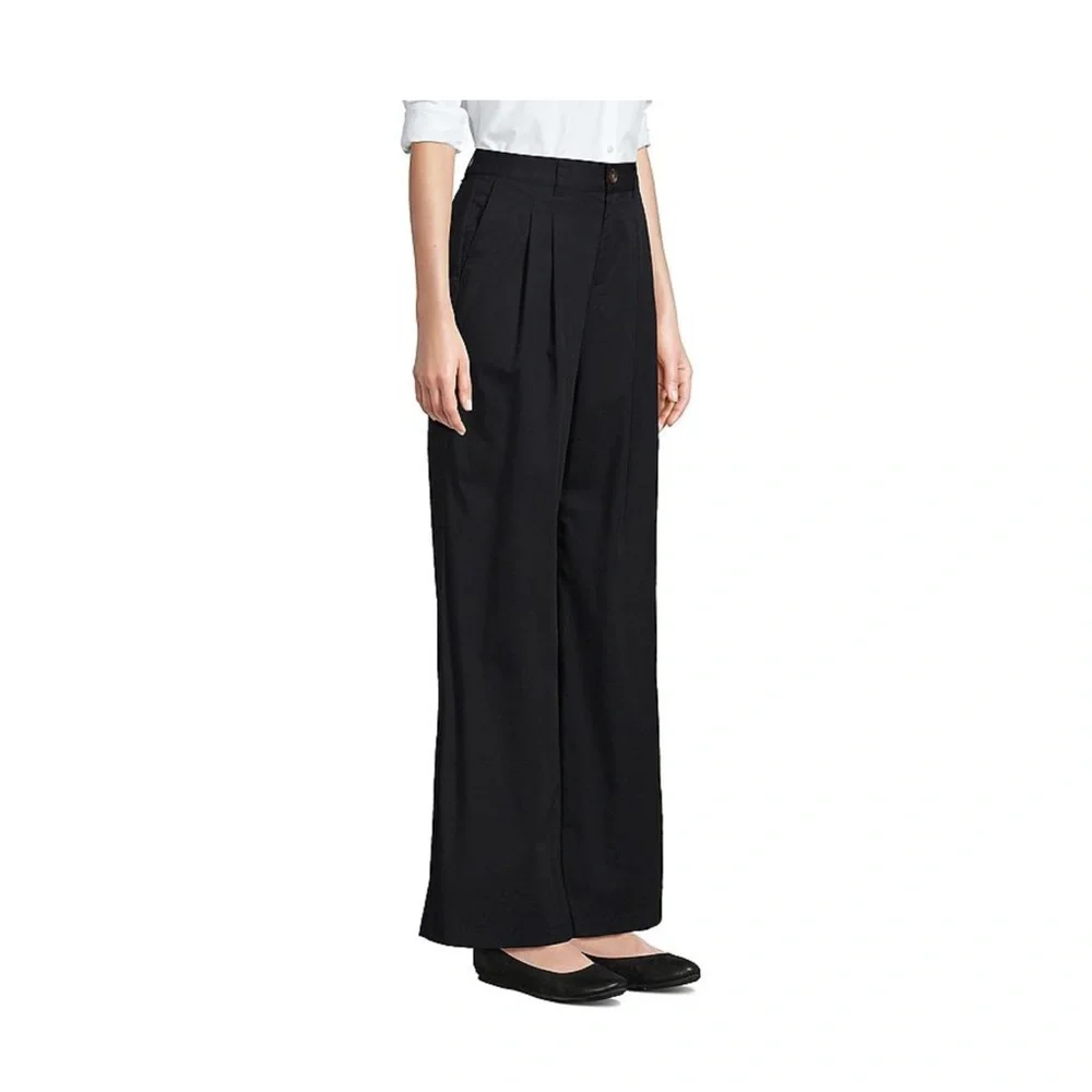 Women's High Rise Crisp Poplin Chino Wide Leg Pants - Picture 2 of 3